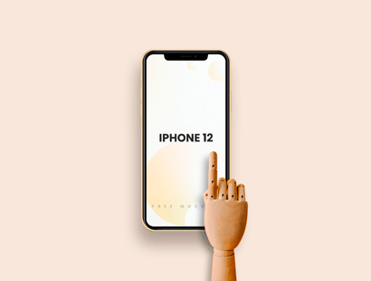  iPhone 12与木制手免费PSD样机下载