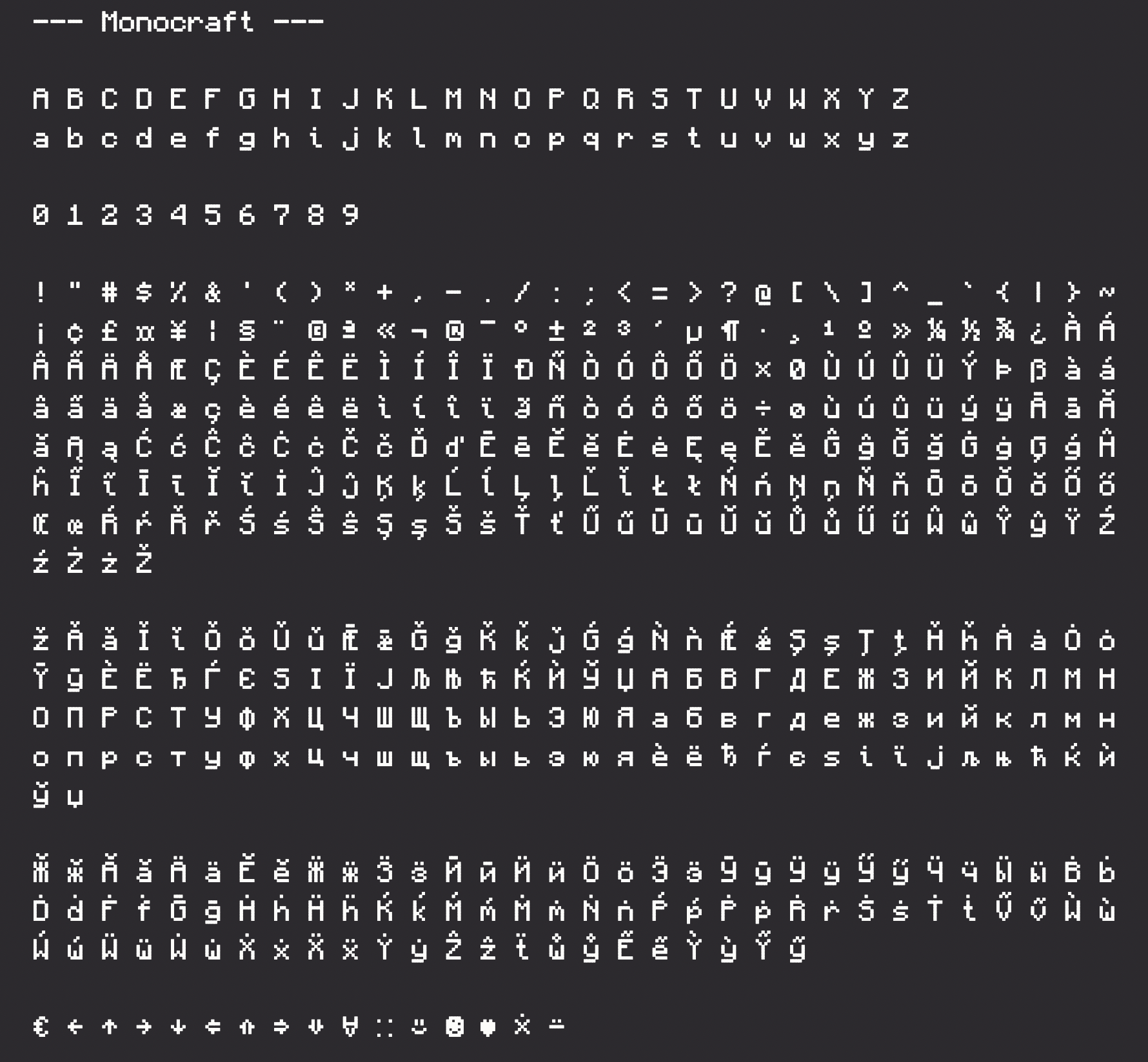 开源字体 |  等宽编程字体 Monocraft 免费商用像素风格英文字体下载